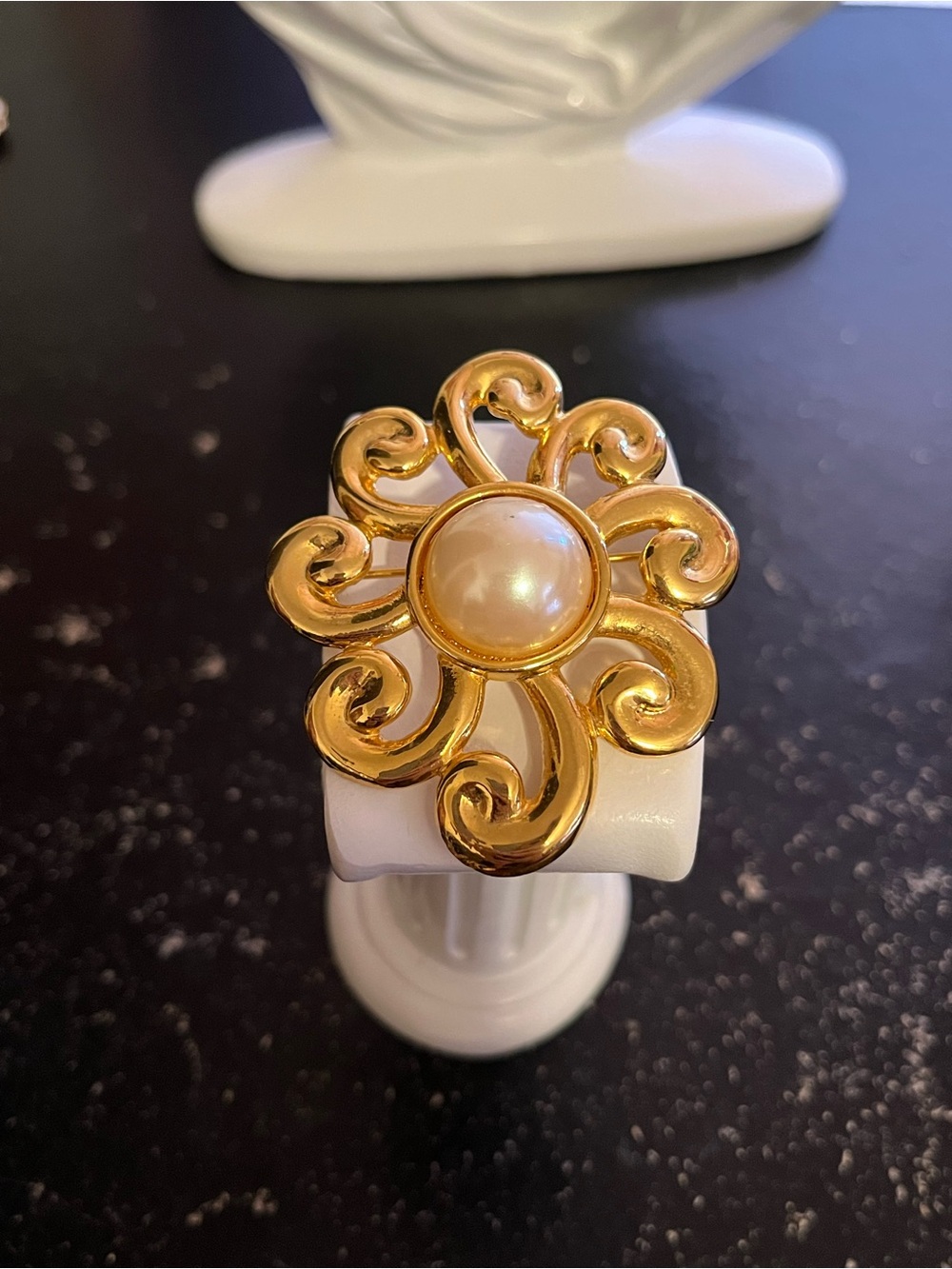 Vintage Gold-Tone Faux Pearl Flower Swirl Brooch